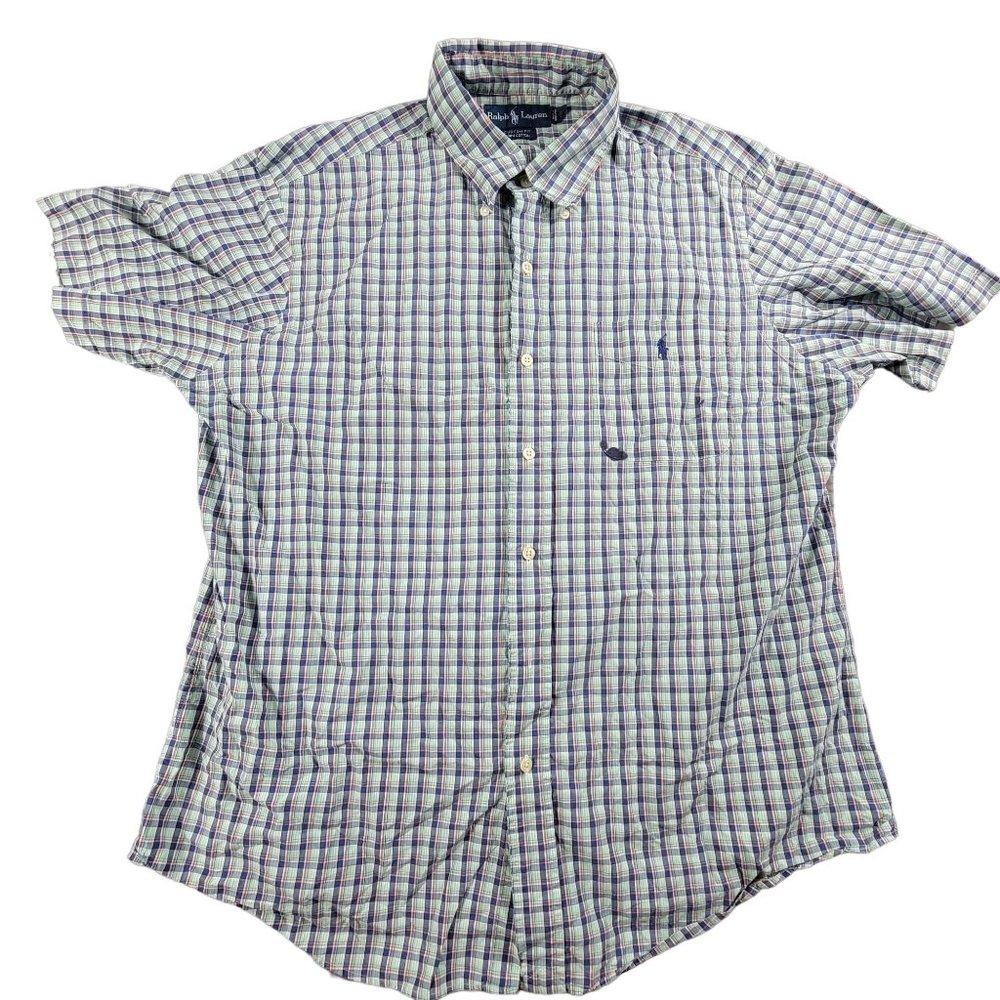 Ralph Lauren Mens XL Multicolor Plaid Button Shirt Casual Formal Short Sleeve